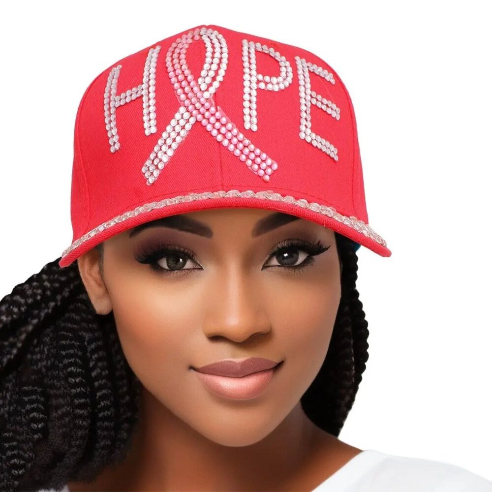 Red Breast Cancer Awareness HOPE Rhinestone Baseball Cap  Adjustable Women’s Hat